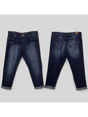 Jordache Slim Boyfriend Jeans Women Plus Size 18 Dark Wash Cuffed Stretch FLAW